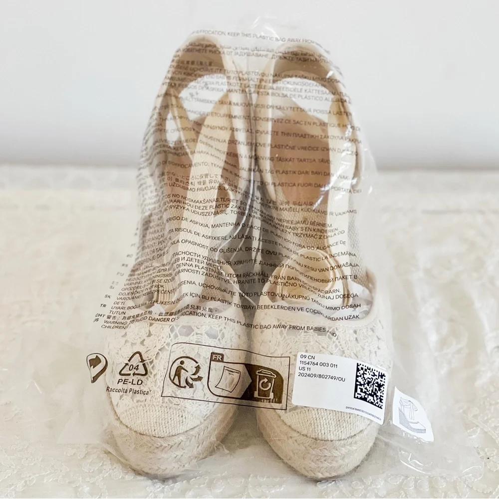 H&M Wedge Espadrille Sandals Ivory Lace Heels Size 11